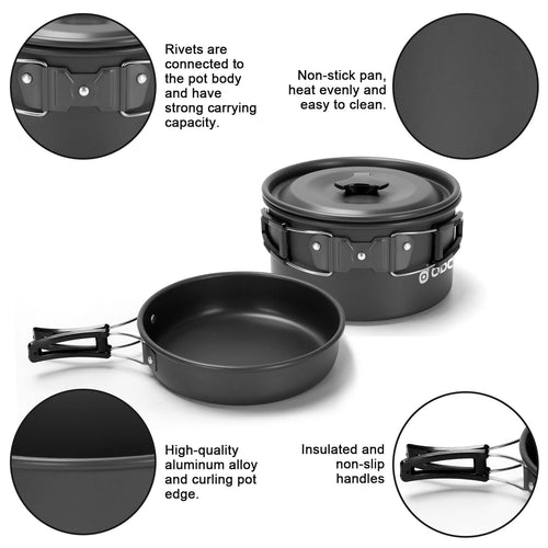 17-teiliges Camping Kochset – Faltbar mit Töpfen & Teekessel für Outdoor Kochen