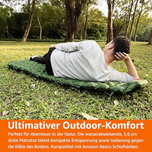 Aufblasbare Camping-Isomatte – Olivgrün, Leicht & Wasserdicht mit Fußpumpe