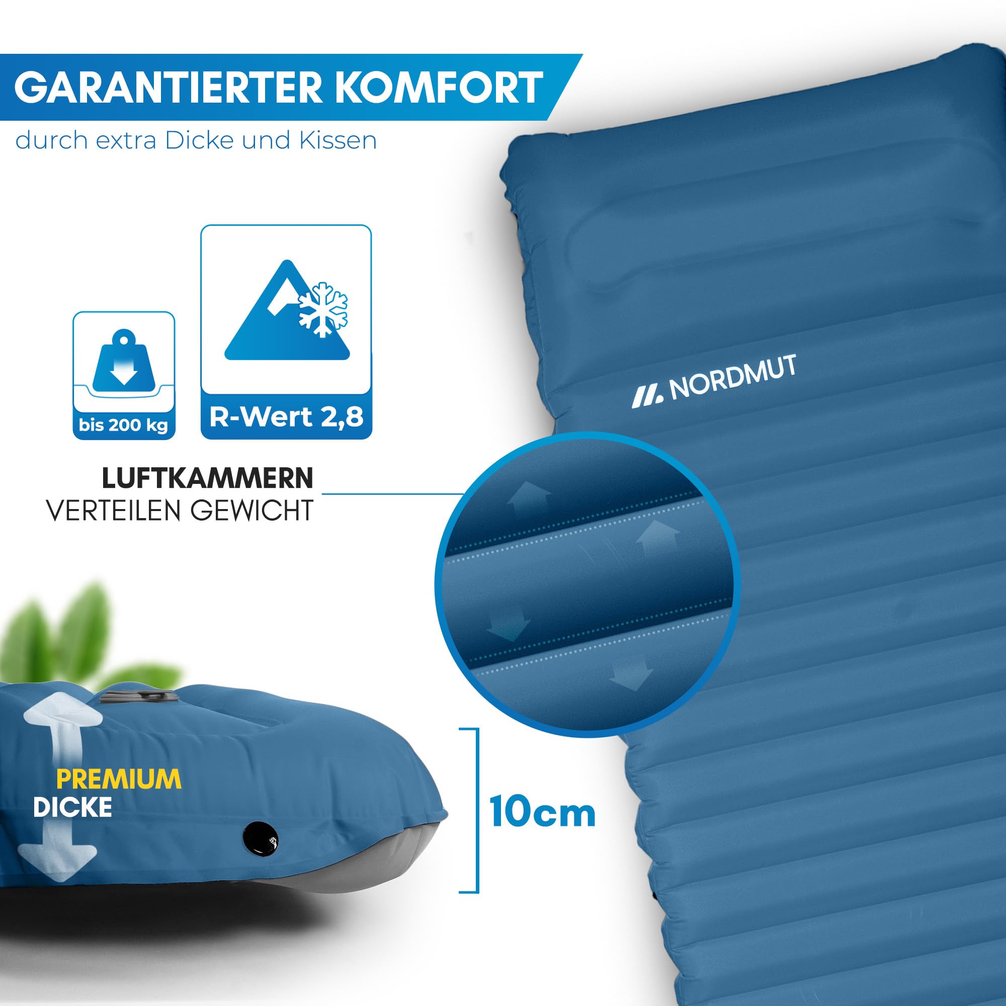 Camping Isomatte 10 cm – Schnellaufblasend mit Integrierter Fußpumpe, Ultrakomfortabel
