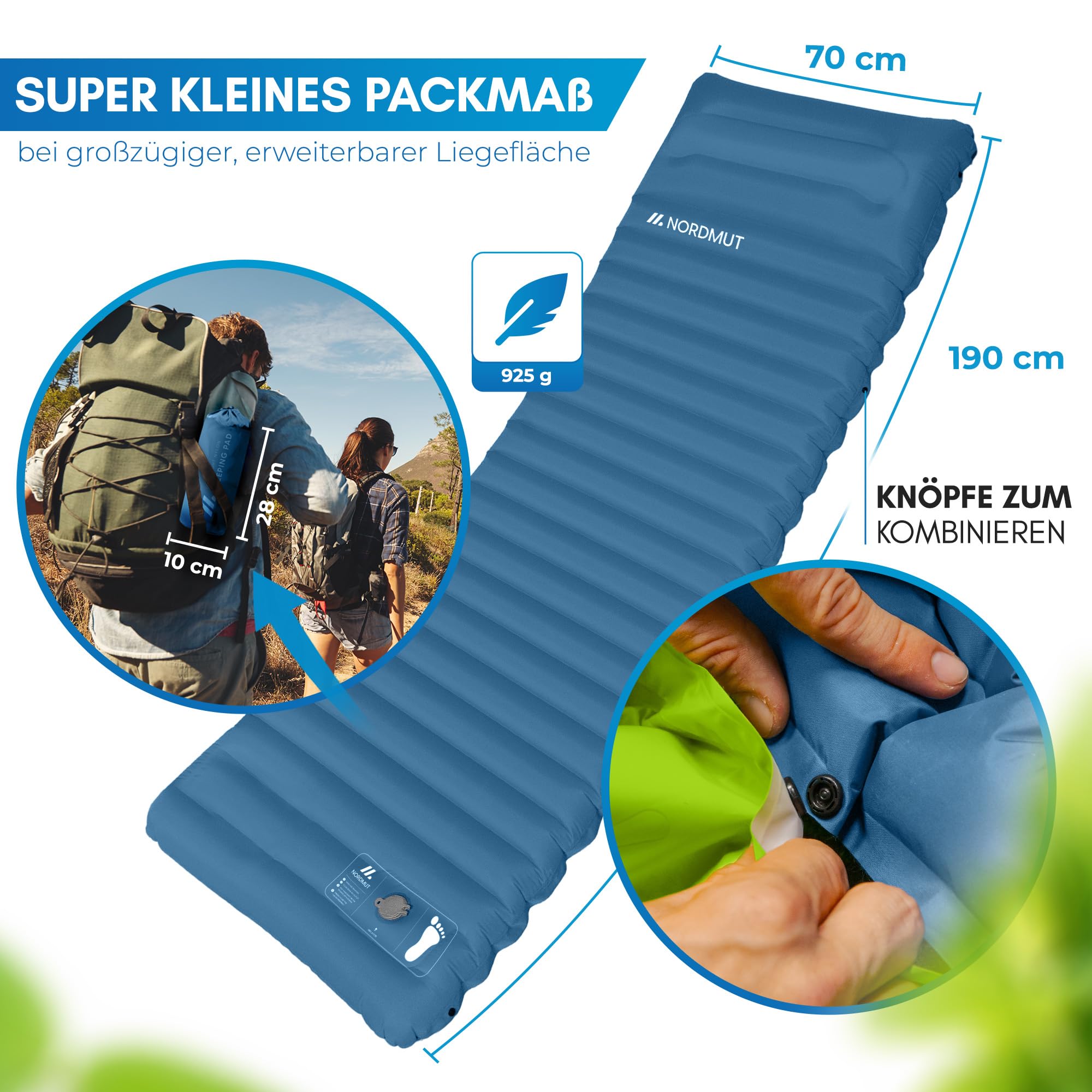 Camping Isomatte 10 cm – Schnellaufblasend mit Integrierter Fußpumpe, Ultrakomfortabel